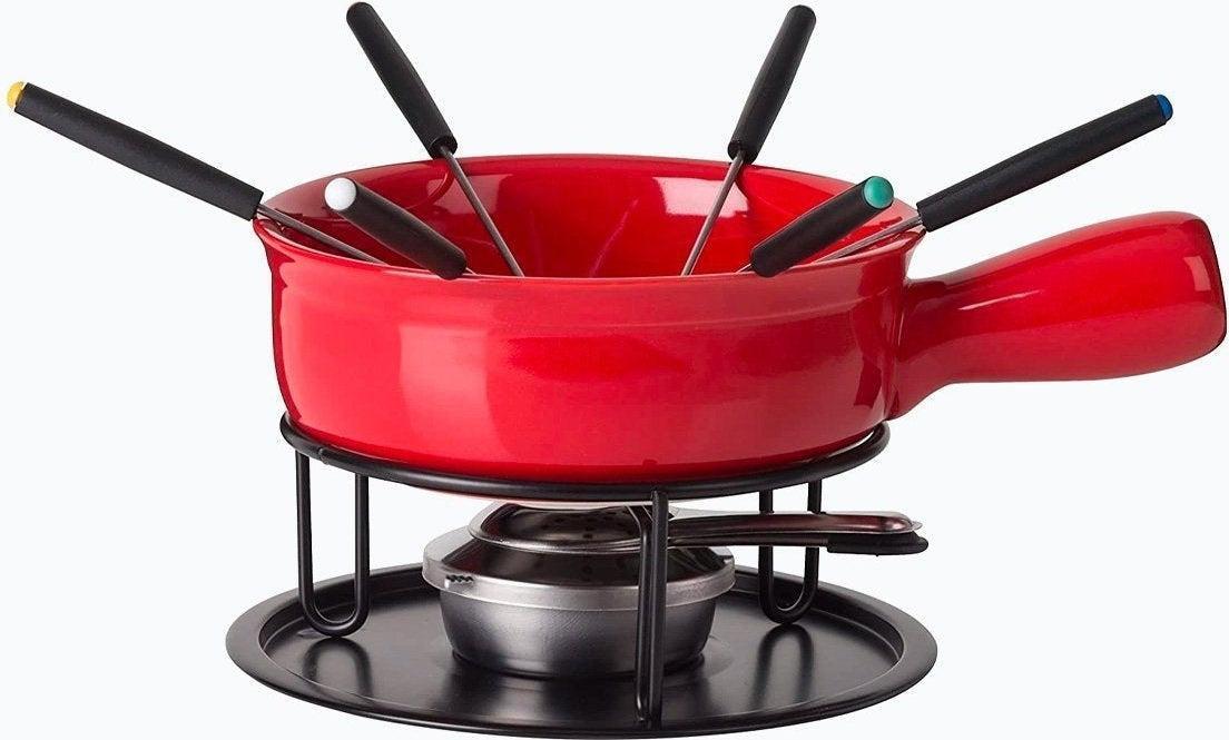 Swissmar Gruyere 9-Piece Ceramic Fondue Set - Black, 2.8 Qt, Perfect For Cheese, Chocolate & Meat