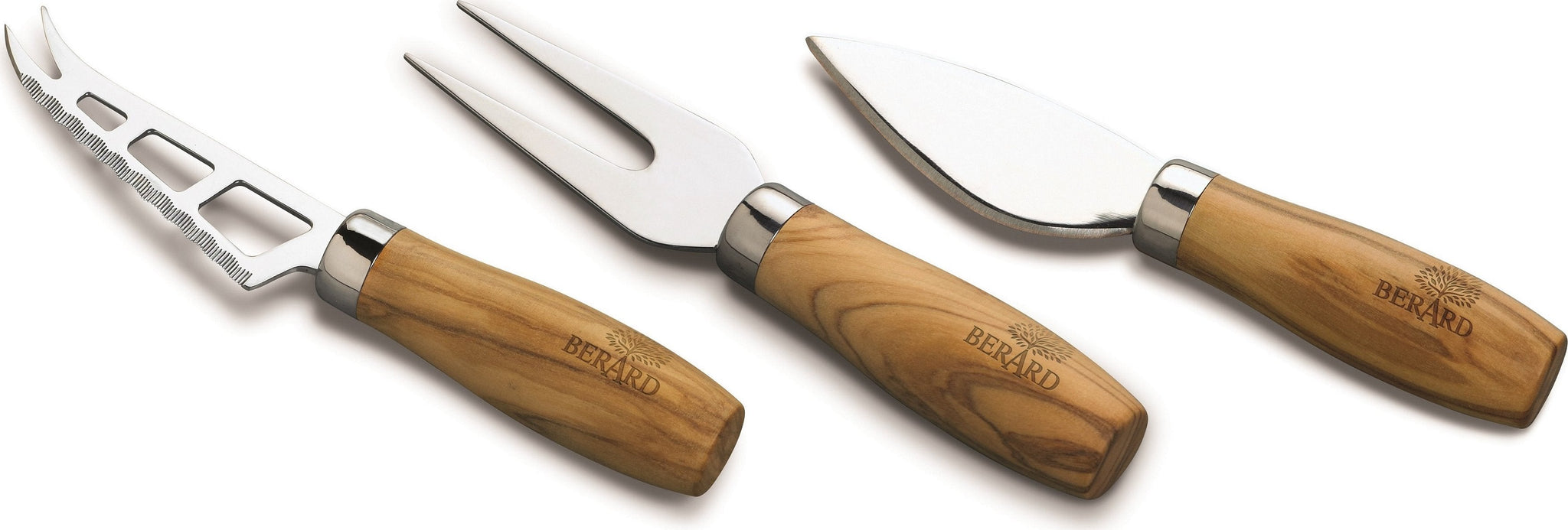 Berard - Stainless Steel Olivewood Handle Cheese Knife, 3 PC Set - 21350