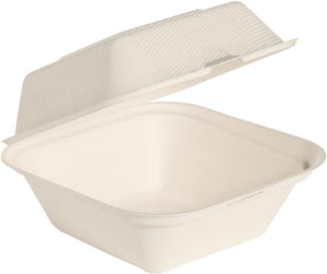Dart - 6" Solo Bare Sugarcane Bagasse Pulp Hinged Containers Ivory, 400/cs - HC6SC-2050