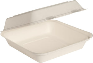 Dart - 9" Solo Bare Sugarcane Bagasse Paper Hinged Container Ivory, 200/cs - HC9SC-2050