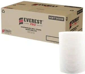 Everest Pro - 7.76" x 300 Feet White Paper Hand Towel Roll, 12Rl/Cs - HWT300W