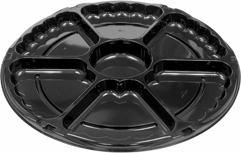 Pactiv Evergreen 18 Black Round 7-CompartmentCatering Tray, Pack