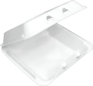 Pactiv Evergreen - 8" x 8.5" x 3", White Foam Medium Hinged-Lid Takeout Container Smartlock, 150 Per Case - YHLW08010000