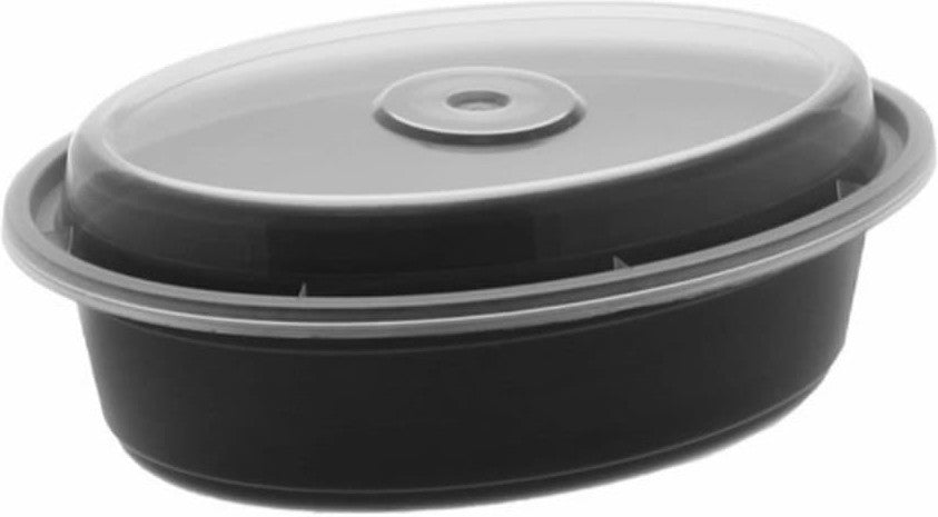 Pactiv Evergreen - VERSAtainer Oval 16 Oz Black Base with Clear Dome Microwavable Takeout Container And Lid Combo, 150/Cs - OC16B