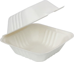 RiteEarth - 6" x 6" Bagasse Hinged Container with Ribs, 500/cs - H661