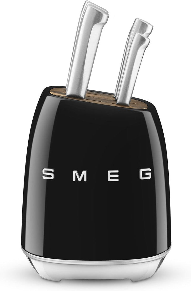 Smeg - 50'S STYLE 6 PC Black Knife Block With German Stainless Steel Blade - KBSF01BL