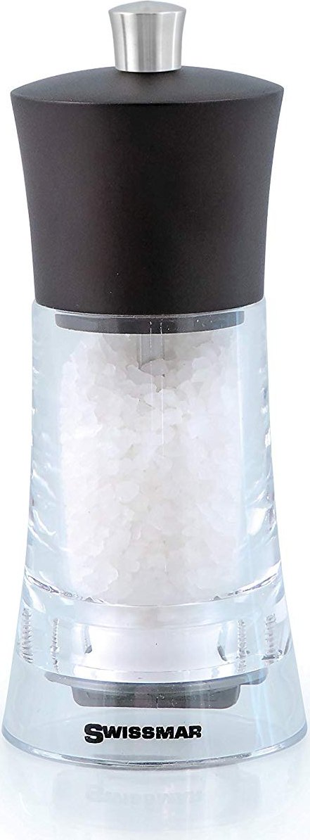 Salt and Pepper Mill, Clear Acrylic with Chocolate Wood Top, Torre