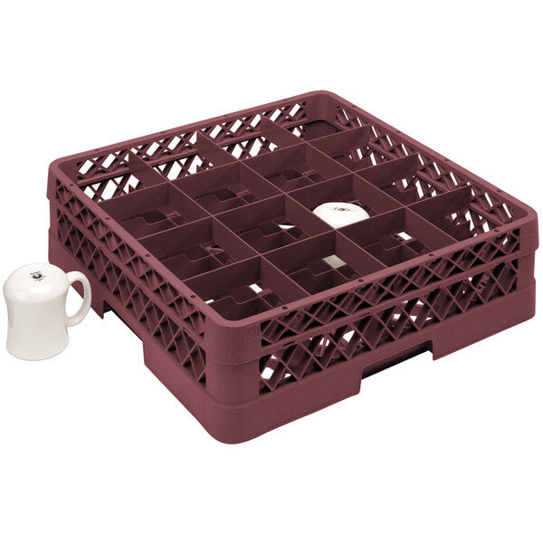 Vollrath - 16-Compartment Traex Full-Size Cup Rack, 19.75" x 19.75" x 5.562" in Burgundy with 1 Risers - TR4D-21