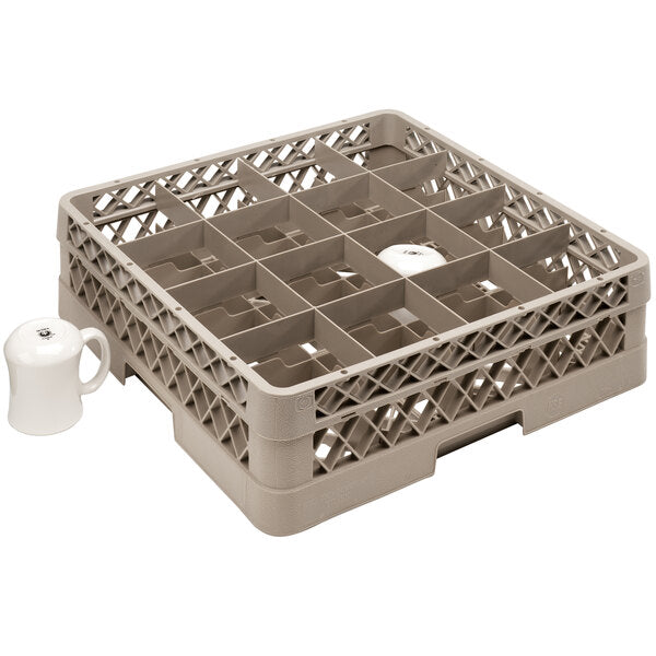Vollrath - 16-Compartment Traex Full-Size Cup Rack, 19.75" x 19.75" x 5.562" in Beige with 1 Risers - TR4D-32906