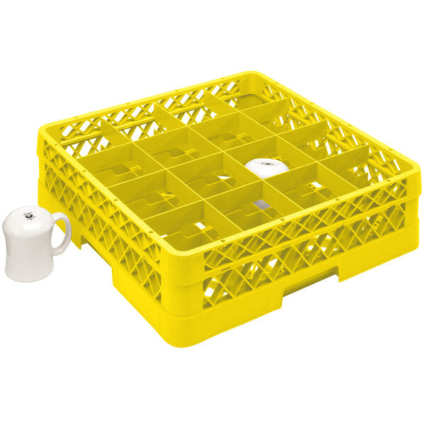 Vollrath - 16-Compartment Traex Full-Size Cup Rack, 19.75" x 19.75" x 5.562" in Yellow with 1 Risers - TR4D-08