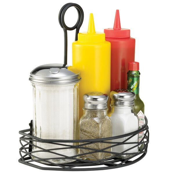 Tablecraft - Artisan Versa 5 3/4" Black Wire Half Condiment Caddy - Pack of 2 - BK167912