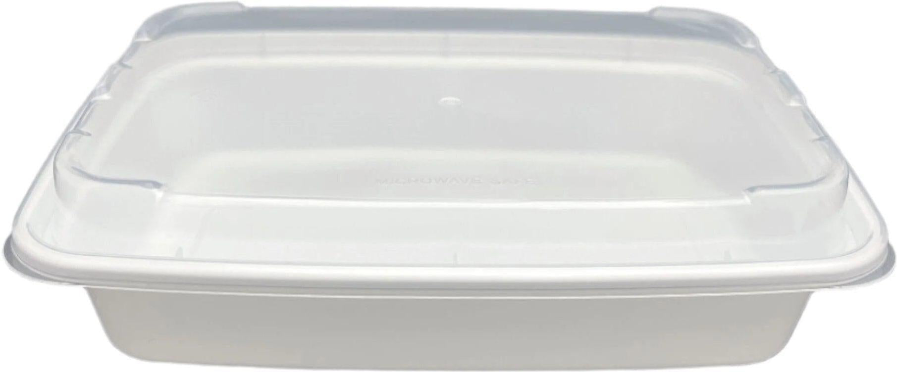 16 Oz White Rectangular Container & Lids, Combo, 150/Cs - PCMT16