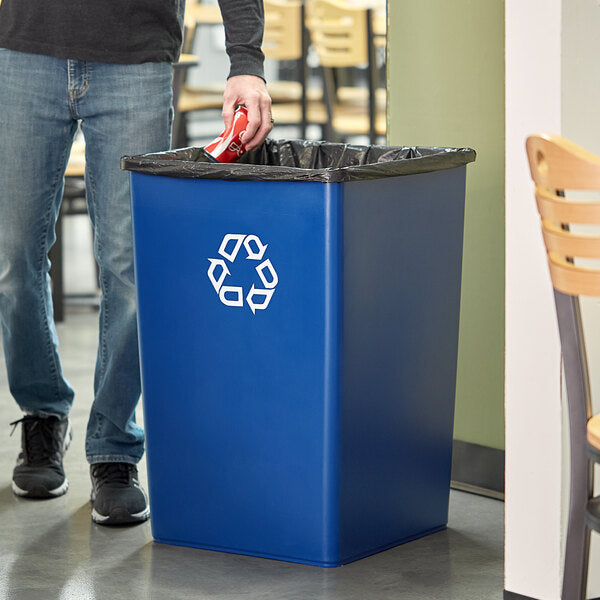 Rubbermaid Commercial - 35 Gallon Blue Square Recycling Container - FG395873BLUE