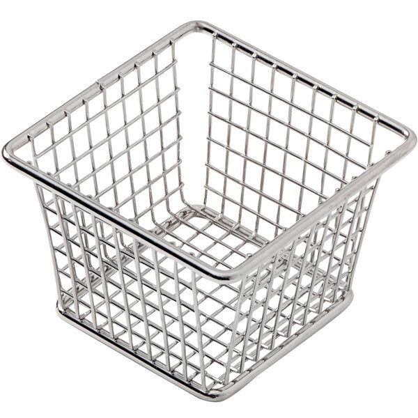 American Metalcraft - 4" x 4" x 3" Stainless Steel Square Mini Fry Basket - FBSS44