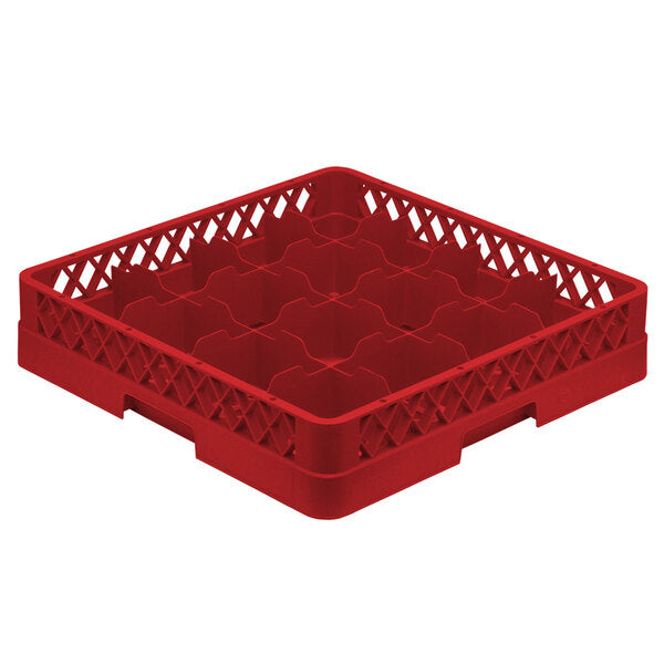 Vollrath - 16-Compartment Traex Full-Size Cup Rack, 19.75" x 19.75" x 4" in Red without Risers - TR4-02