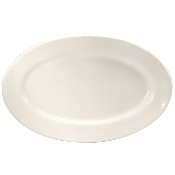 Oneida - 13 5/8" X 9 1/8" Wide Rim Rolled Edge Porcelain Platter - Pack of 12 - F9010000376