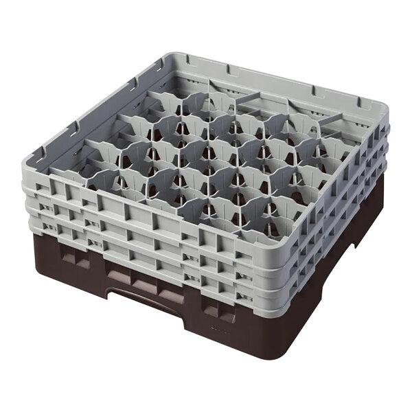 Cambro - Camrack 6 7/8" High Customizable Brown 20 Compartment Glass Rack with 3 Extenders - Pack of 3 - 20S638167