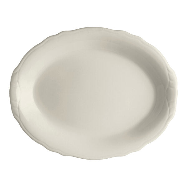 STEELITE - Homer Laughlin Carolyn 12 5/8" X 9 3/4" Ivory Scalloped Edge Oval Platter - Pack of 12 - HL52700