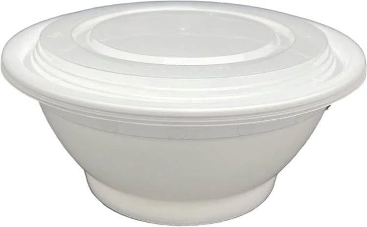 32 Oz White Plastic Bowl With Lid Combo, 150/Cs - PCMB38W