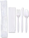 511 Food Service - Polypropylene White Cutlery Meal Kit ( Spoon, Fork, Knife, Napkin ), 500/Cs - 3106031