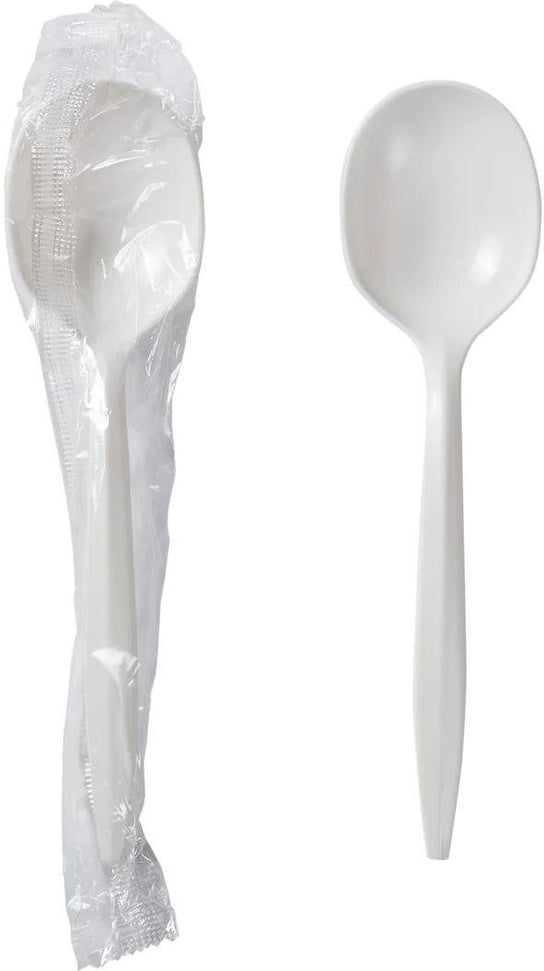 511 Food Service - Polystyrene Black Heavy Weight Individually Wrapped Soupspoons, 1000/cs - P4505FW