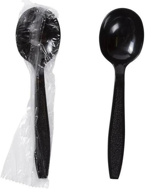 511 Foodservice - Polystyrene Black Heavy Weight Individually Wrapped Spoons, 1000/Cs - 3102912