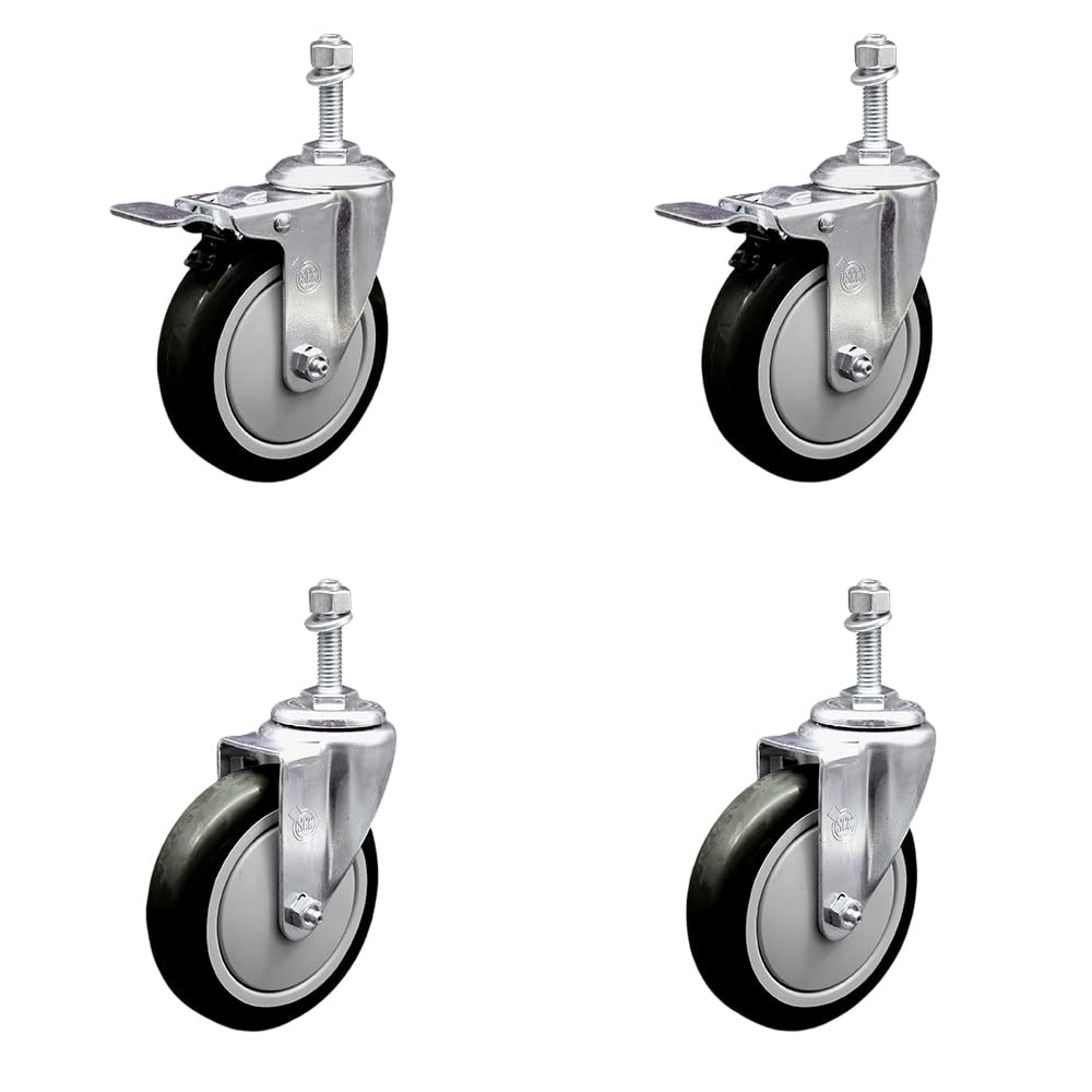 Tarrison - 5" Threaded Stem Casters With Non-marking Polyurethane Tread, 2 Swivel & 2 Brake - C5SPSET-KIT