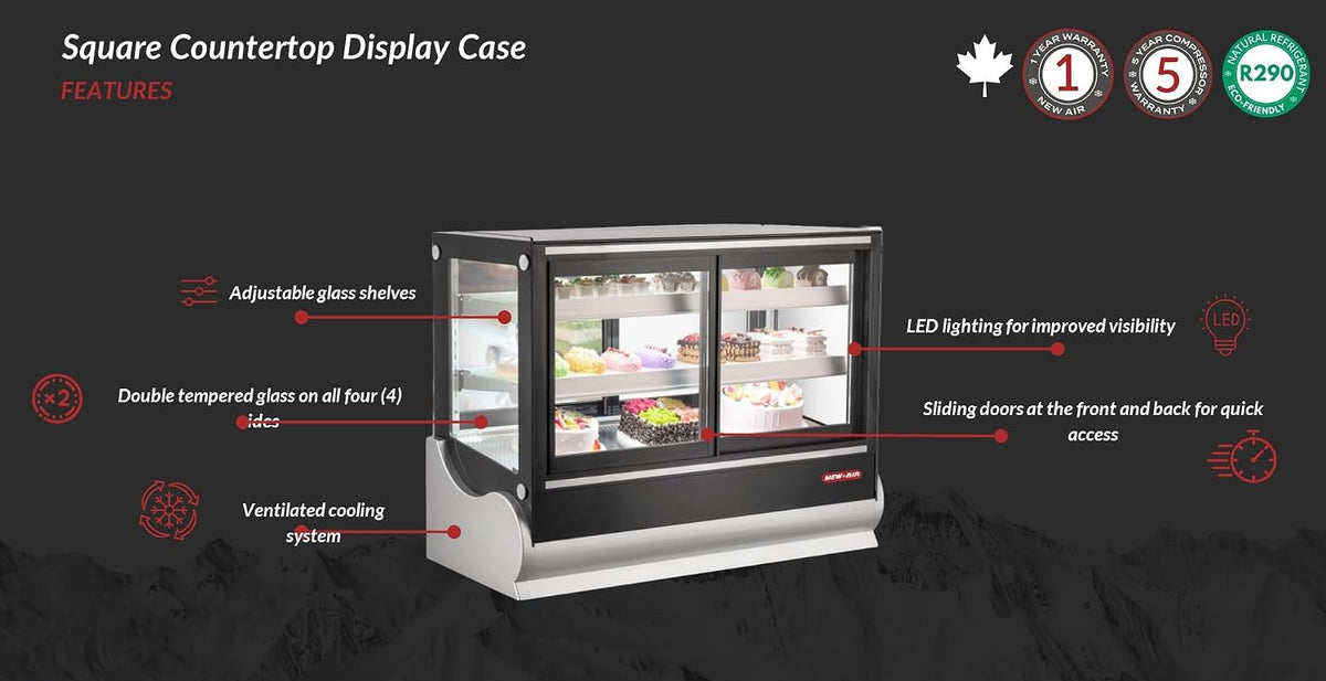 New Air - 60" Square Glass Refrigerated Countertop Display Case - NCDC-60-SV