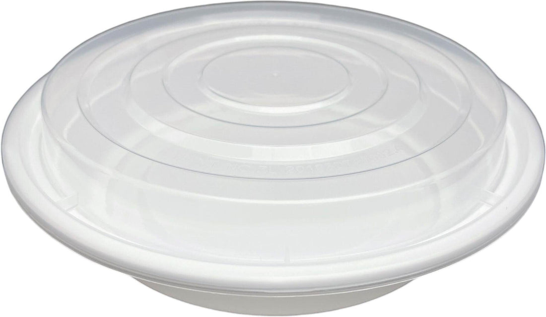 7", 24 Oz White Round Polypropylene Container with Lid Combo, 150Pcs/Cs - PCM0724W
