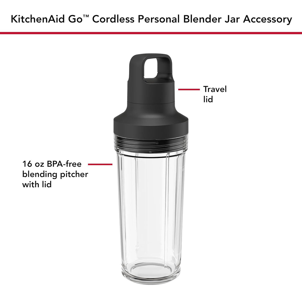 KitchenAid - KitchenAid Go Cordless Personal Blender Jar, 16 oz with Travel Lid, Black Matte - KSBRJA16BM