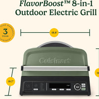 Cuisinart - FlavorBoost 8-in-1 Outdoor Electric BBQ Grill, Air Fryer & Portable Smoker - CEG-1302C