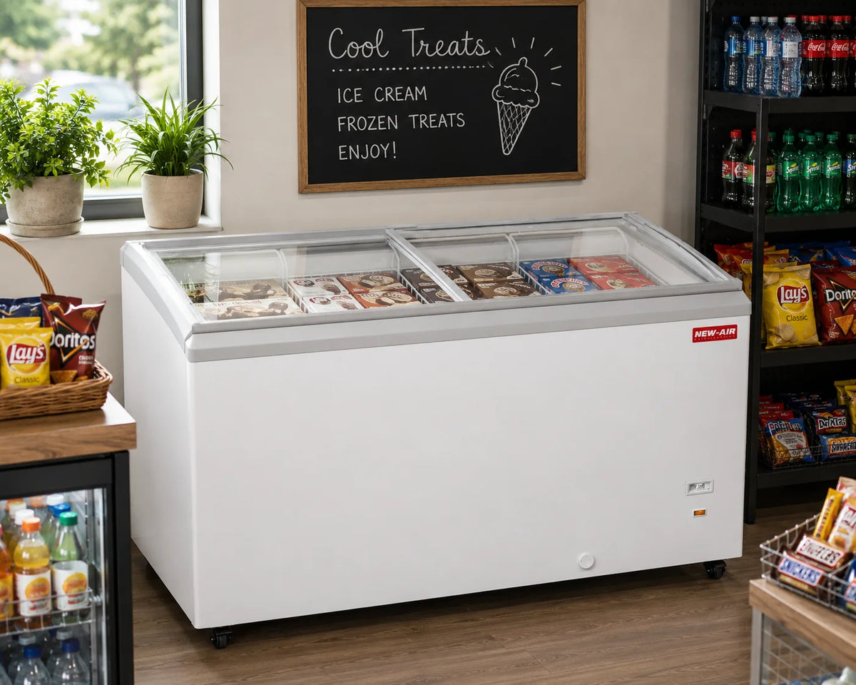 New Air - 71" Flat Glass Ice Cream Freezer with 6 Baskets - NIF-71-FG