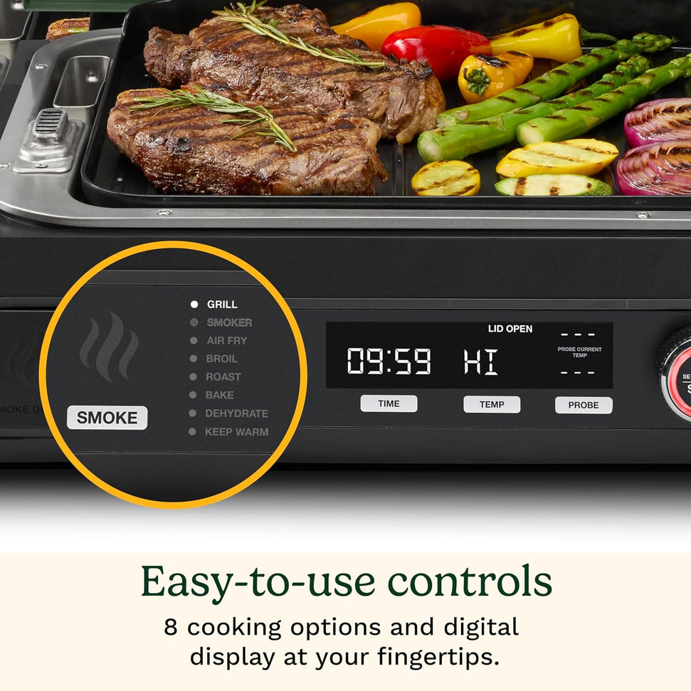 Cuisinart - FlavorBoost 8-in-1 Outdoor Electric BBQ Grill, Air Fryer & Portable Smoker - CEG-1302C