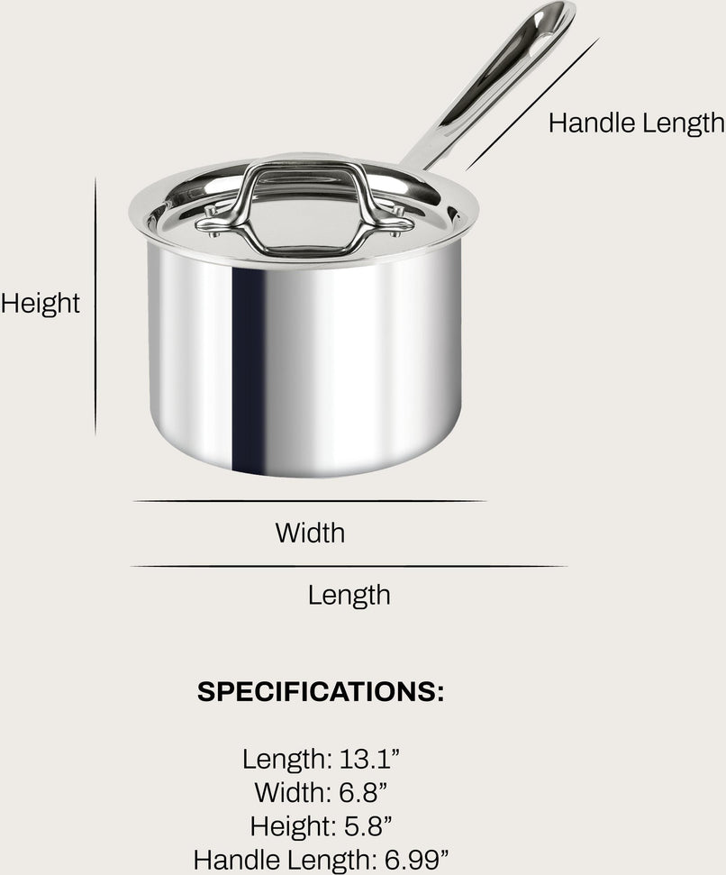 All-Clad - D3 Pro Stainless 2 Qt Non-Stick 3-ply Bonded Sauce Pan with Lid - 4202R