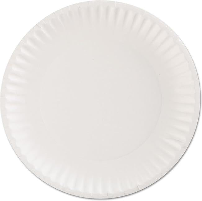 9" White Uncoated Paper Plate, 12 x 100/Cs - 430110