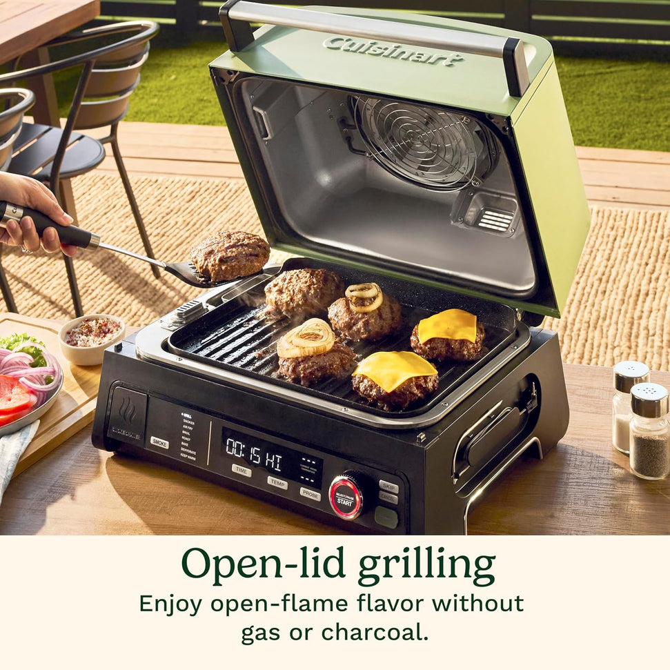 Cuisinart - FlavorBoost 8-in-1 Outdoor Electric BBQ Grill, Air Fryer & Portable Smoker - CEG-1302C