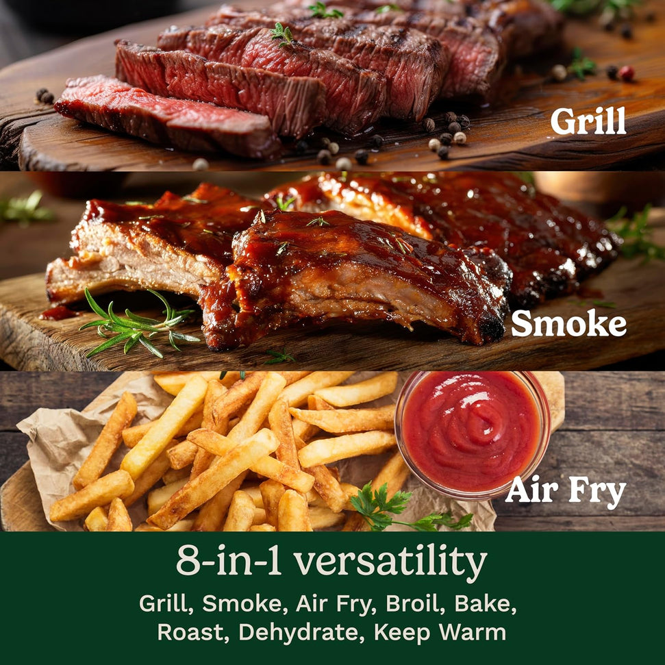 Cuisinart - FlavorBoost 8-in-1 Outdoor Electric BBQ Grill, Air Fryer & Portable Smoker - CEG-1302C
