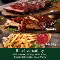 Cuisinart - FlavorBoost 8-in-1 Outdoor Electric BBQ Grill, Air Fryer & Portable Smoker - CEG-1302C