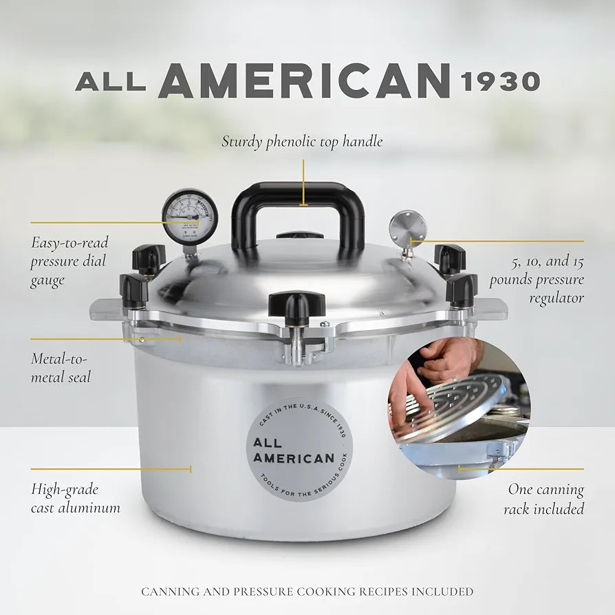 All American - 15.5 QT Pressure Canner / Pressure Cooker with 1 Rack - 915