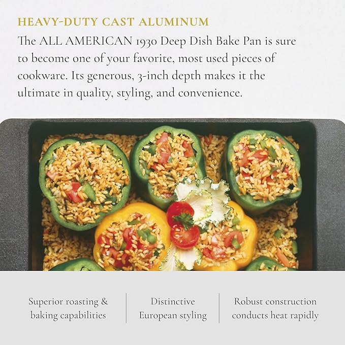 All American - 15.8" x 10.75" Olive Cast Aluminum Deep Dish Bake Pan - 6260AGR