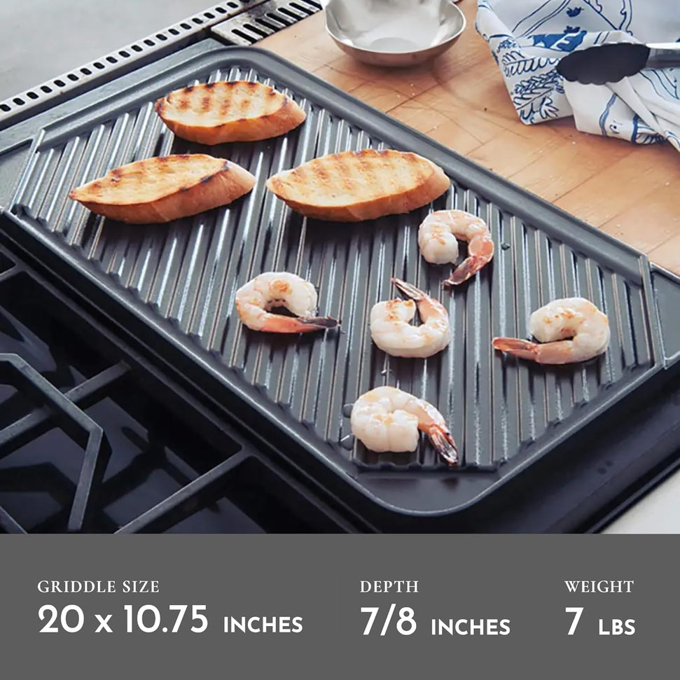 All American - 20.5" x 11.2" Cast Aluminum Black Double Burner Reversible Grill/Griddle - 3560A