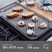 All American - 20.5" x 11.2" Cast Aluminum Black Double Burner Reversible Grill/Griddle - 3560A