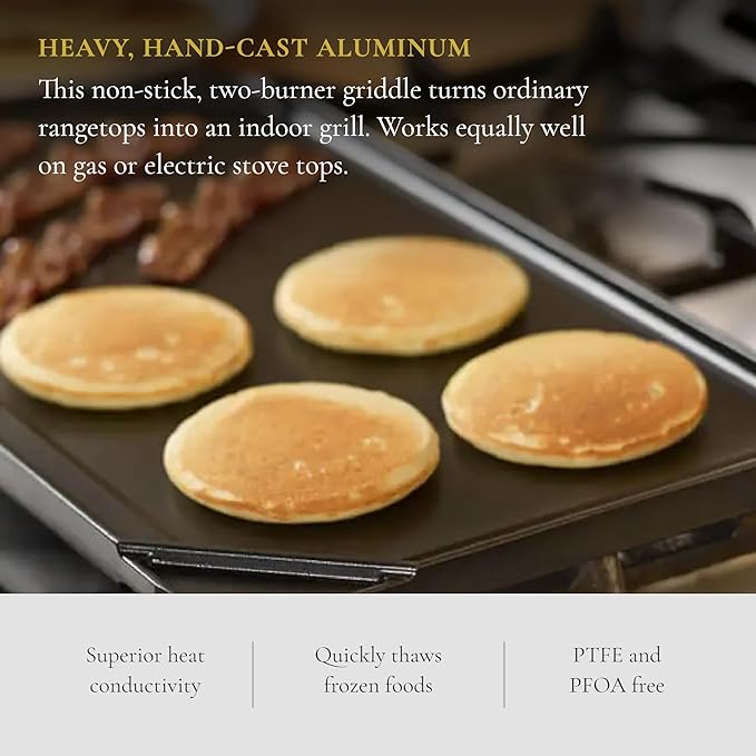 All American - 20.5" x 11.2" Cast Aluminum Black Double Burner Reversible Grill/Griddle - 3560A