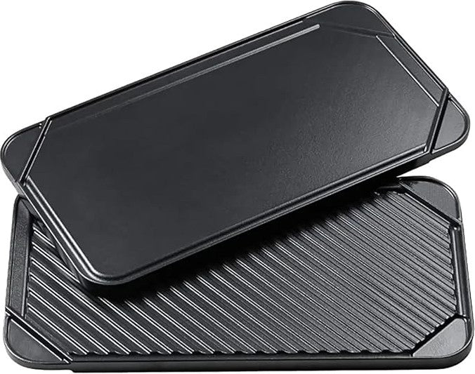 All American - 20.5" x 11.2" Cast Aluminum Black Double Burner Reversible Grill/Griddle - 3560A