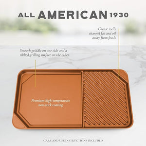 All American - 20.5" x 11.5" Copper Aluminum Side By Side Griddle/Grill - 6040AOR