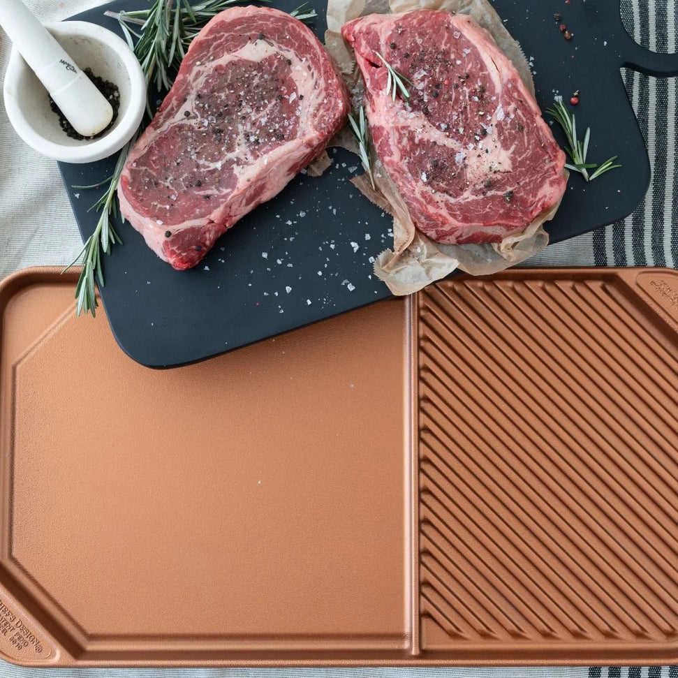 All American - 20.5" x 11.5" Copper Aluminum Side By Side Griddle/Grill - 6040AOR