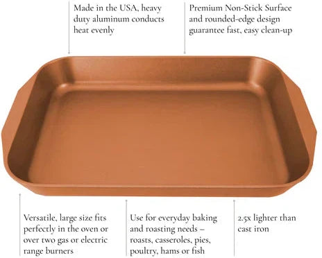 All American - 20.5" x 13" Cooper Cast Aluminum Non-Stick Roast & Bake Pan - 5250AOR