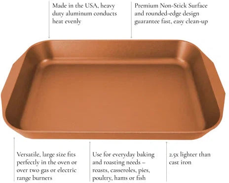 All American - 20.5" x 13" Olive Cast Aluminum Non-Stick Roast & Bake Pan - 5250AGR