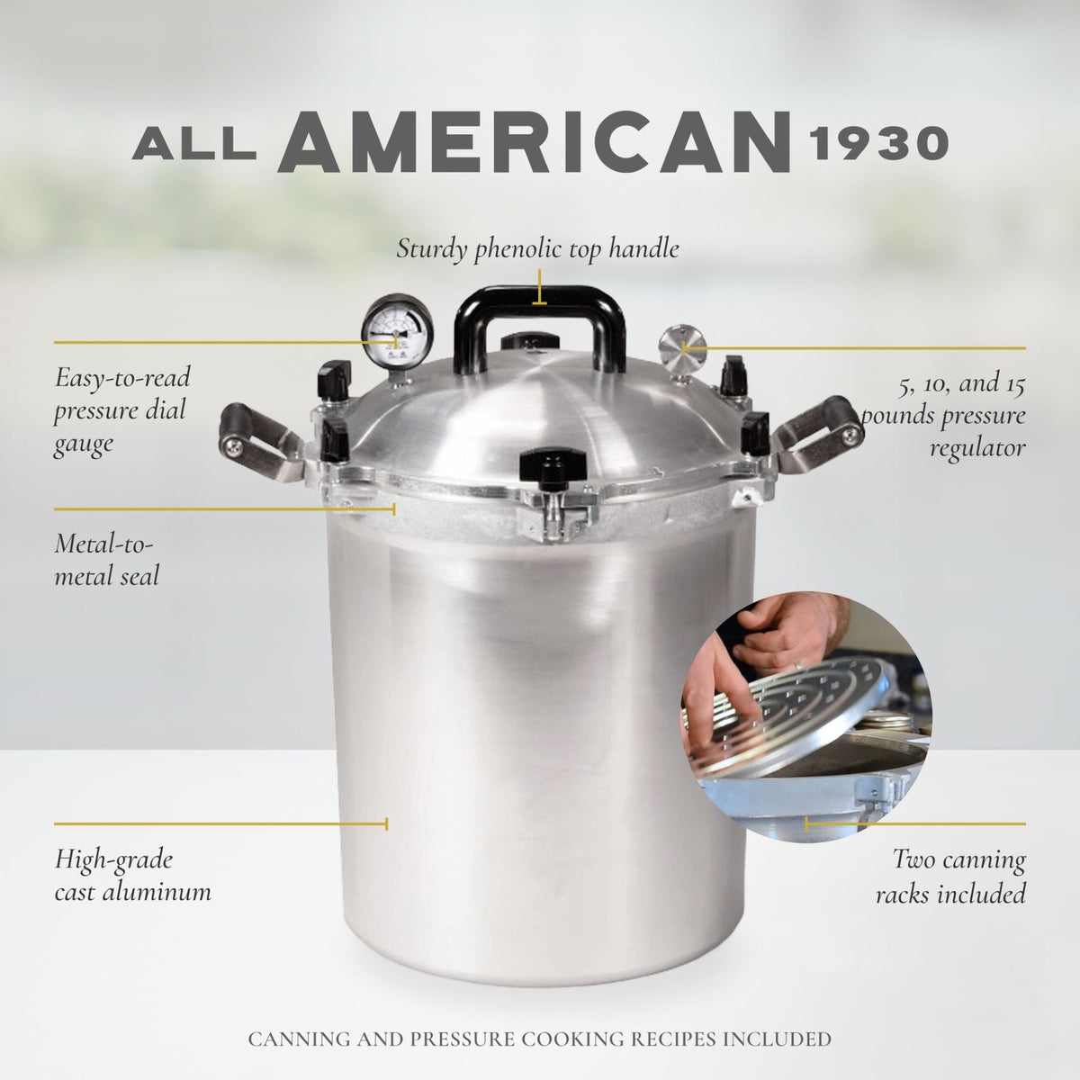All American - 30 QT Pressure Canner / Pressure Cooker with 2 Racks - 930