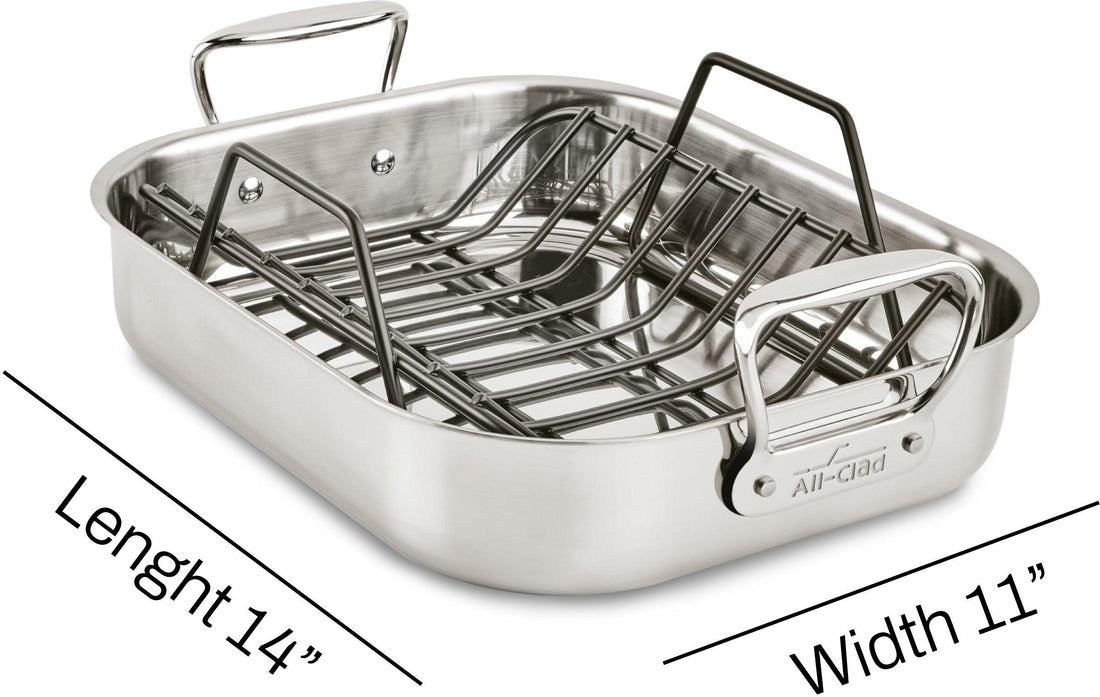 All-Clad - 11 x 14 inch Small Stainless Steel Roaster with Rack - E7522S54